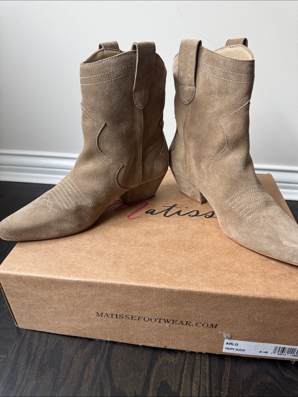 Matisse Taupe Suede Western Ankle Booties
